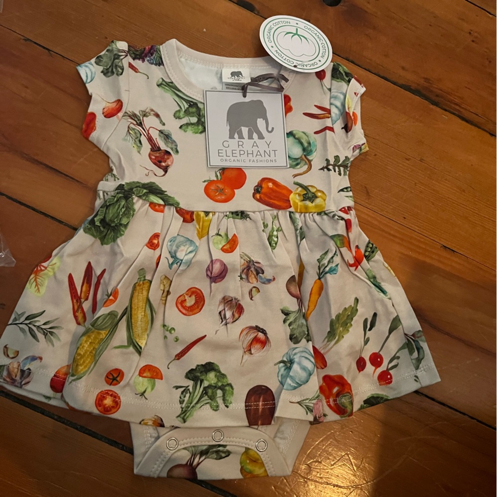 Grey elephant 6-9 months nwt the softest farmers market vegetables fruit